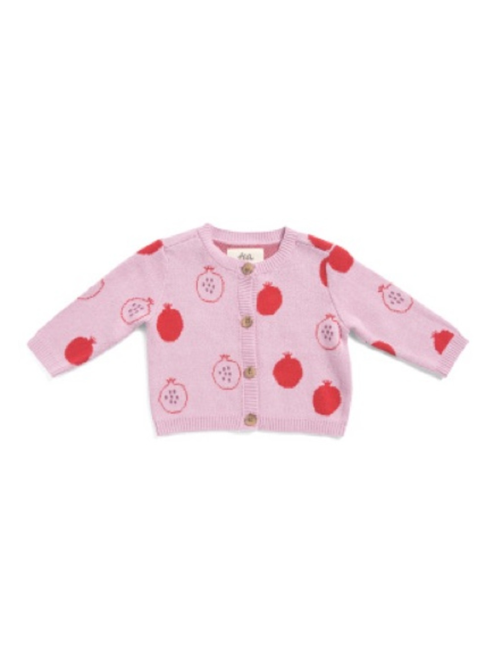 Tea Collection Pink Cardigan with Red Pomegranate Motif
